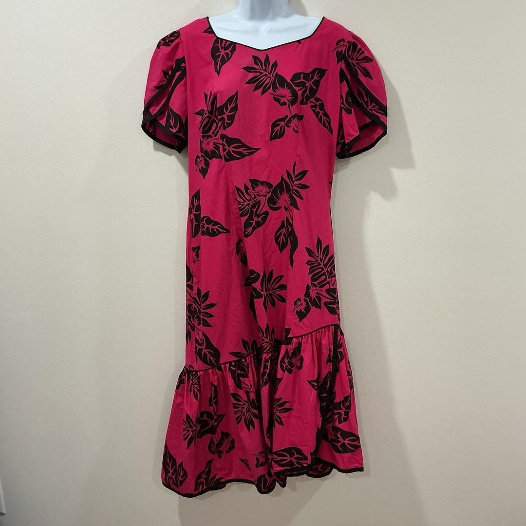 Vintage Hilo Hattie Hawaiian Maxi Dress Size 18 Floral Muu Muu Caftan ...