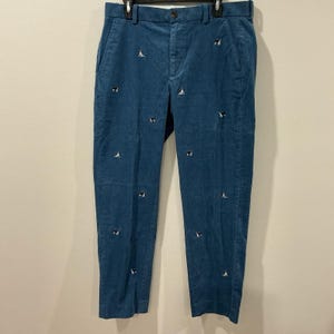 Vintage Brooks Brothers Hudson Mens Blue Embroidered Dog Corduroy Pants 34 X 30 image 1