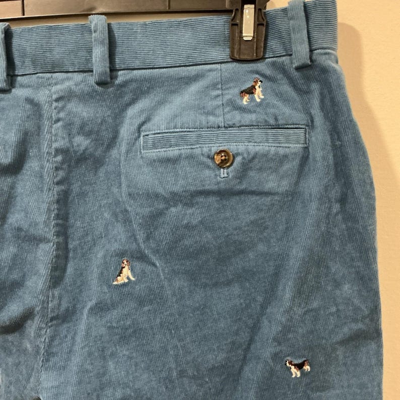 Vintage Brooks Brothers Hudson Mens Blue Embroidered Dog Corduroy Pants 34 X 30 image 4