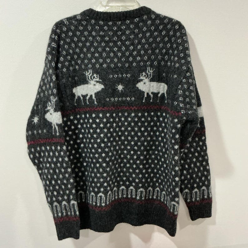 Vintage Pendleton Wool Sweater Mens XL Grey Snowflake Deer Nordic Knit Pullover image 2