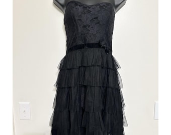 Y2K Vintage Strapless Mini Dress Medium Black Lace Goth Fairy Grunge Whimsigoth