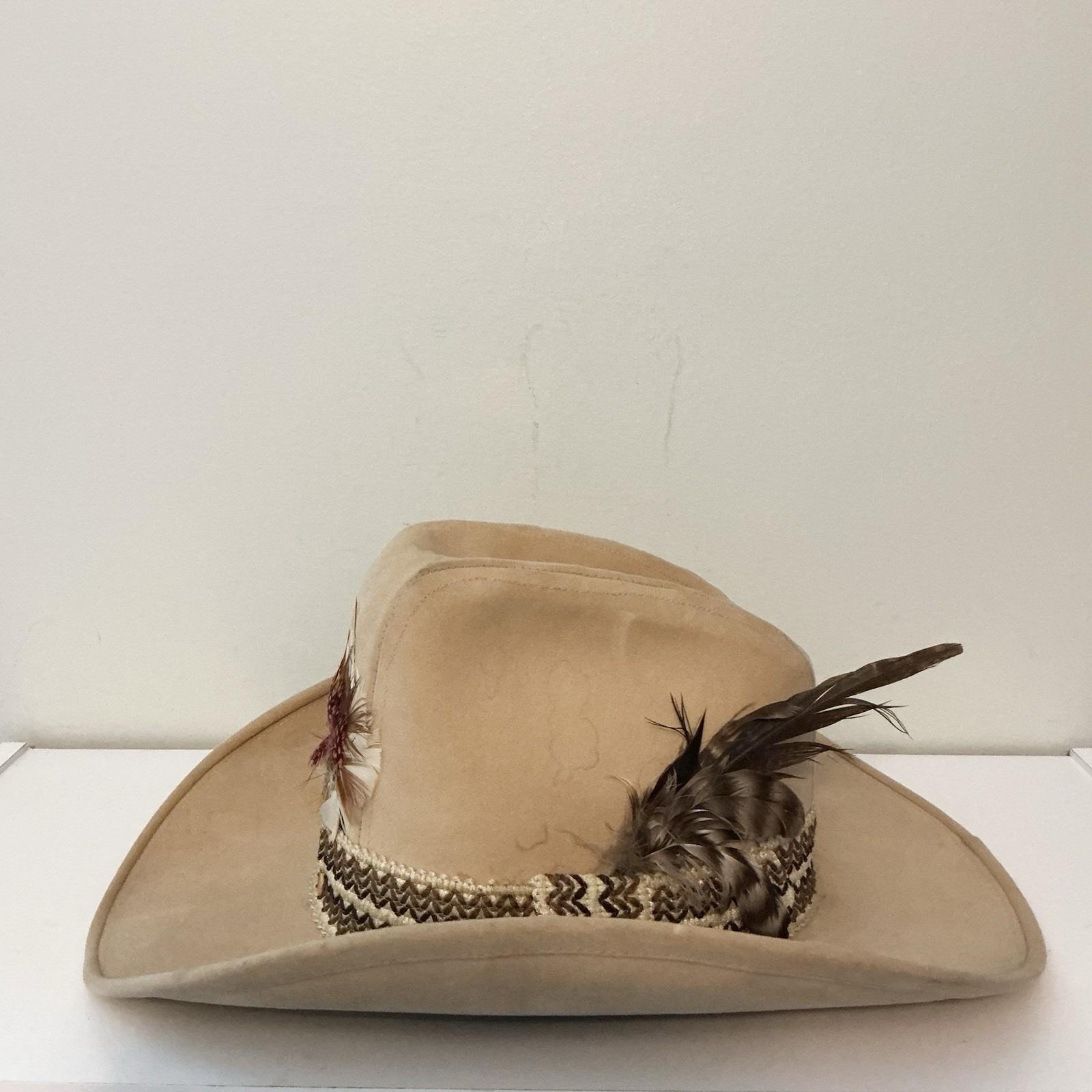 Vintage American Hat Co Felt Cowboy Hat 7 3/8 Feather Band Western USA 1000X American Felt Hat Pecan main image 3