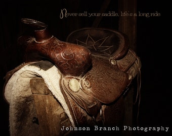 Horse Saddle Photo in Barnwood Frame: Country Home Decor