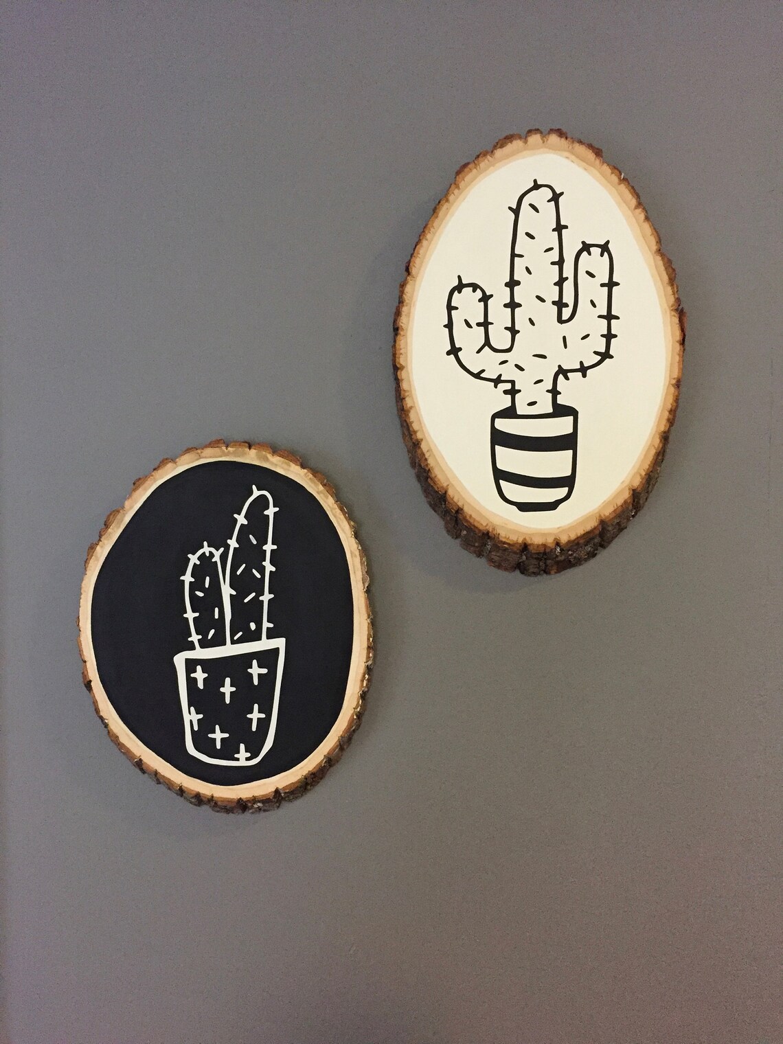 Cactus Wall Decor Tree Slice Wall Art Black and White Decor Etsy