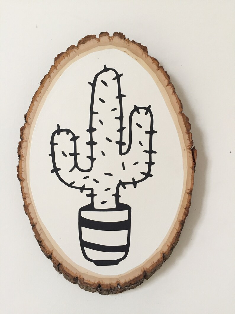 Cactus Wall Decor Tree Slice Wall Art Black and White Decor Etsy