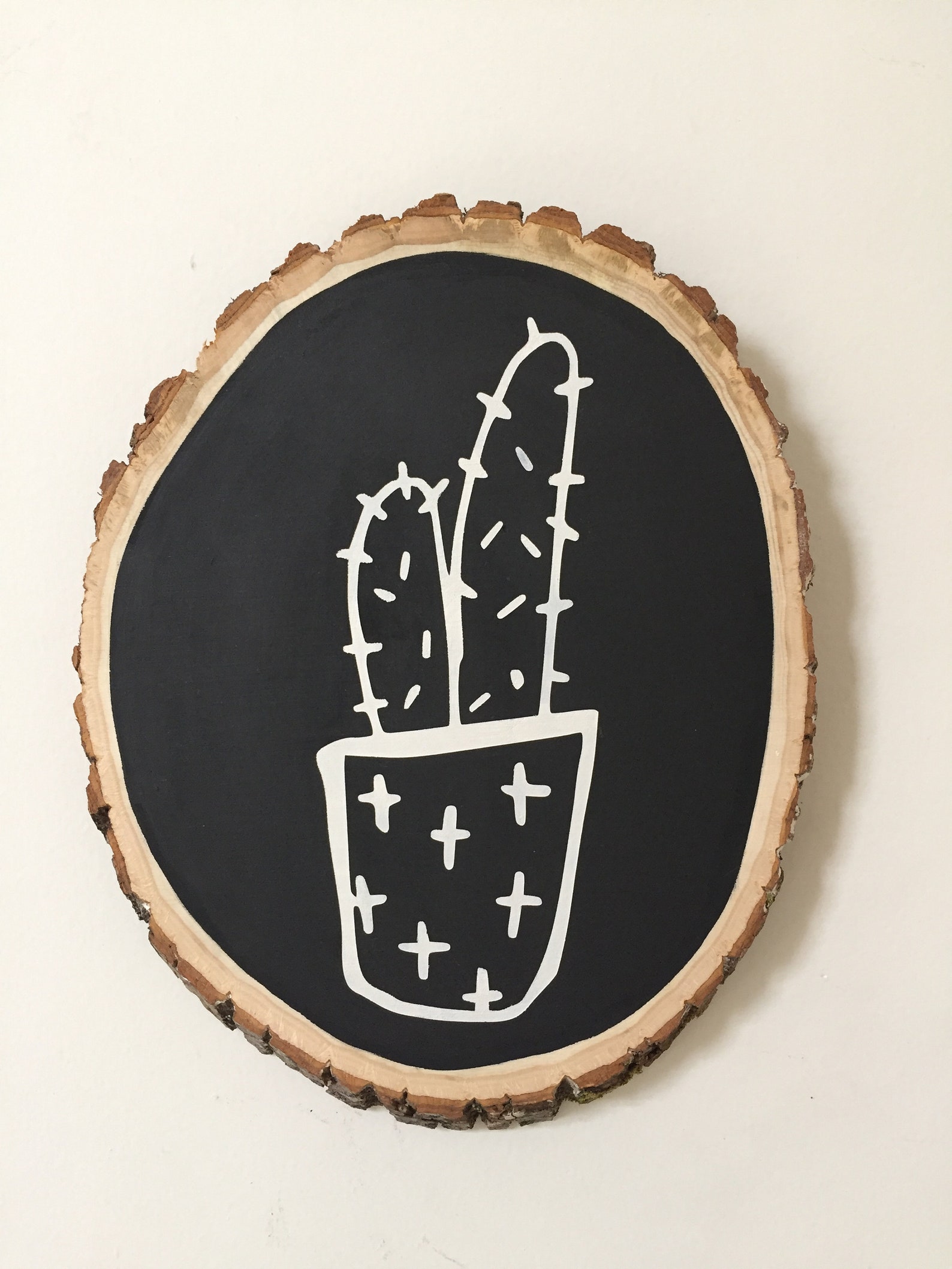 Cactus Wall Decor Tree Slice Wall Art Black and White Decor Etsy