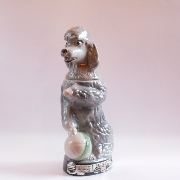 60% OFF SALE Vintage Penny The Poodle Dog Figurine Jim Beam's Trophy Decanter Collectible Whiskey Bottle Gray 1970