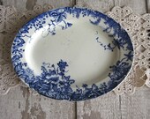 Small Antique Ironstone Platter Plate Dish Blue White China English Transferware Trentham Trailing Floral