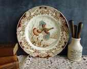 Vintage Johnson Bros Wild Turkeys Dinner Plate Ironstone English Brown Transferware Hand Coloured