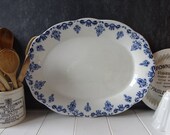 Vintage Ironstone Meat Platter Serving Plate with Beautiful Crazing Blue White Transferware