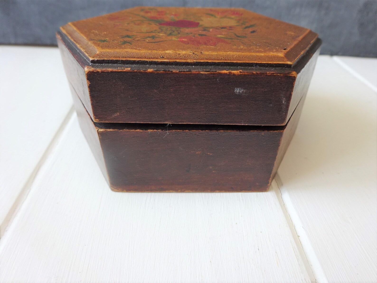 Small Victorian Wooden Trinket Box Hand Painted Floral Antique Etsy