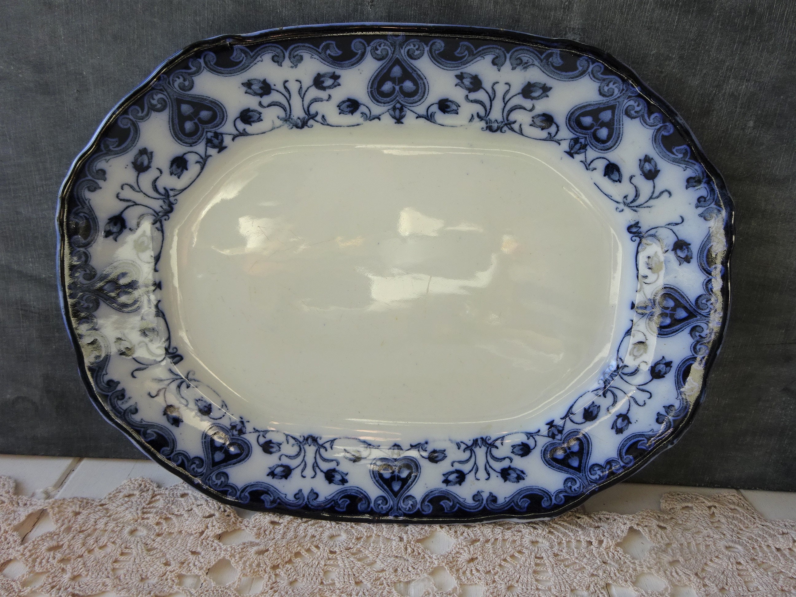 Kitchen & Dining Small Antique Ironstone Platter Flow Blue Transferware