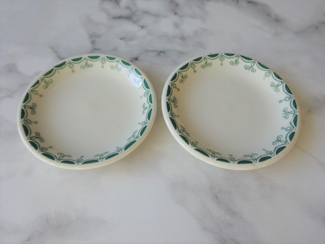 Pair of Antique Ironstone Butter Pats Individual Butter Dishes Green