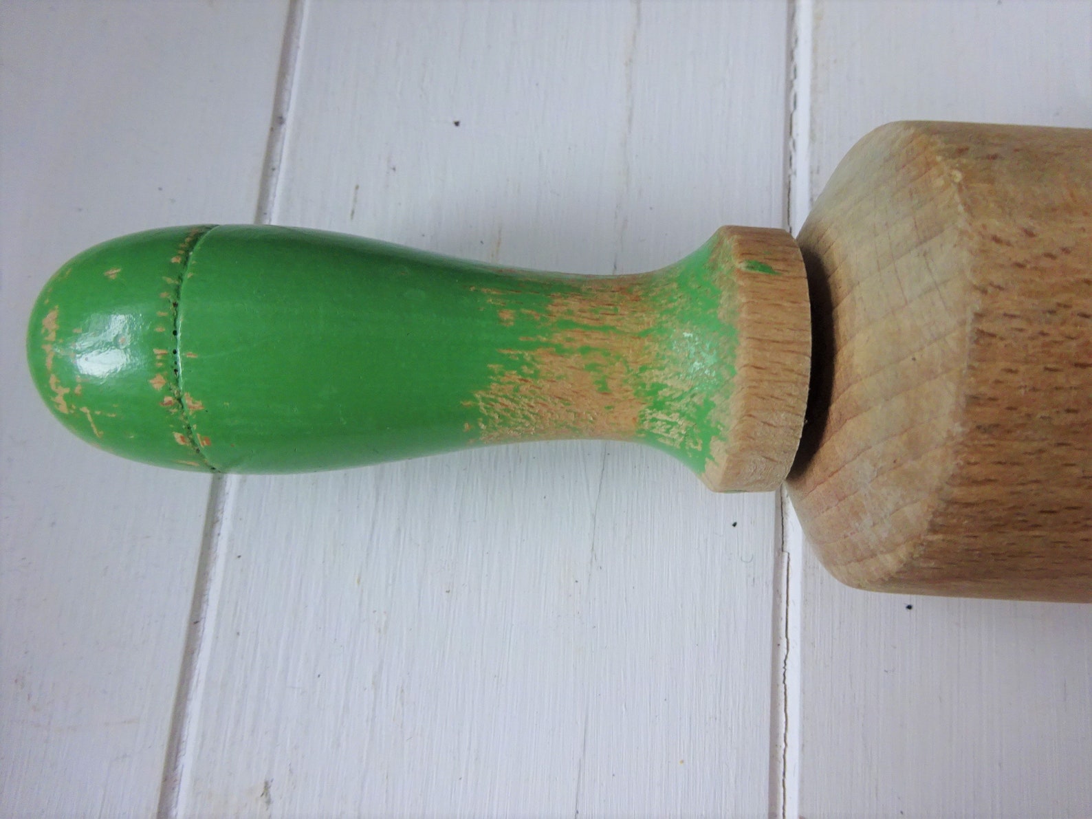Vintage Wooden Rolling Pin Green Handles Etsy