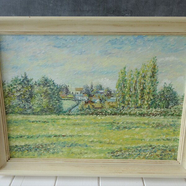 Vintage Oil on Board Painting Signed Rural Landscape