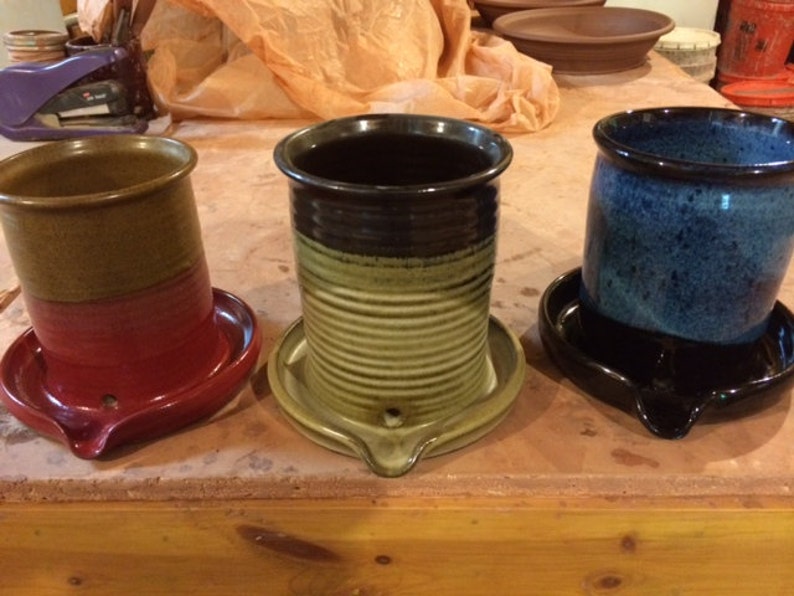wheel thrown pottery sink caddy. Keep it near your sink to hold scrubbies. Small drainage hole at the bottom allows water to drain out. image 2