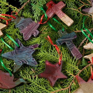 Handmade pottery holiday ornaments