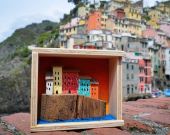 Cinque Terre landscape, Driftwood art, Cinque terre wall art, Cinque Terre frame, Cinque Terre print, Cinque Terre canvas, Riomaggiore