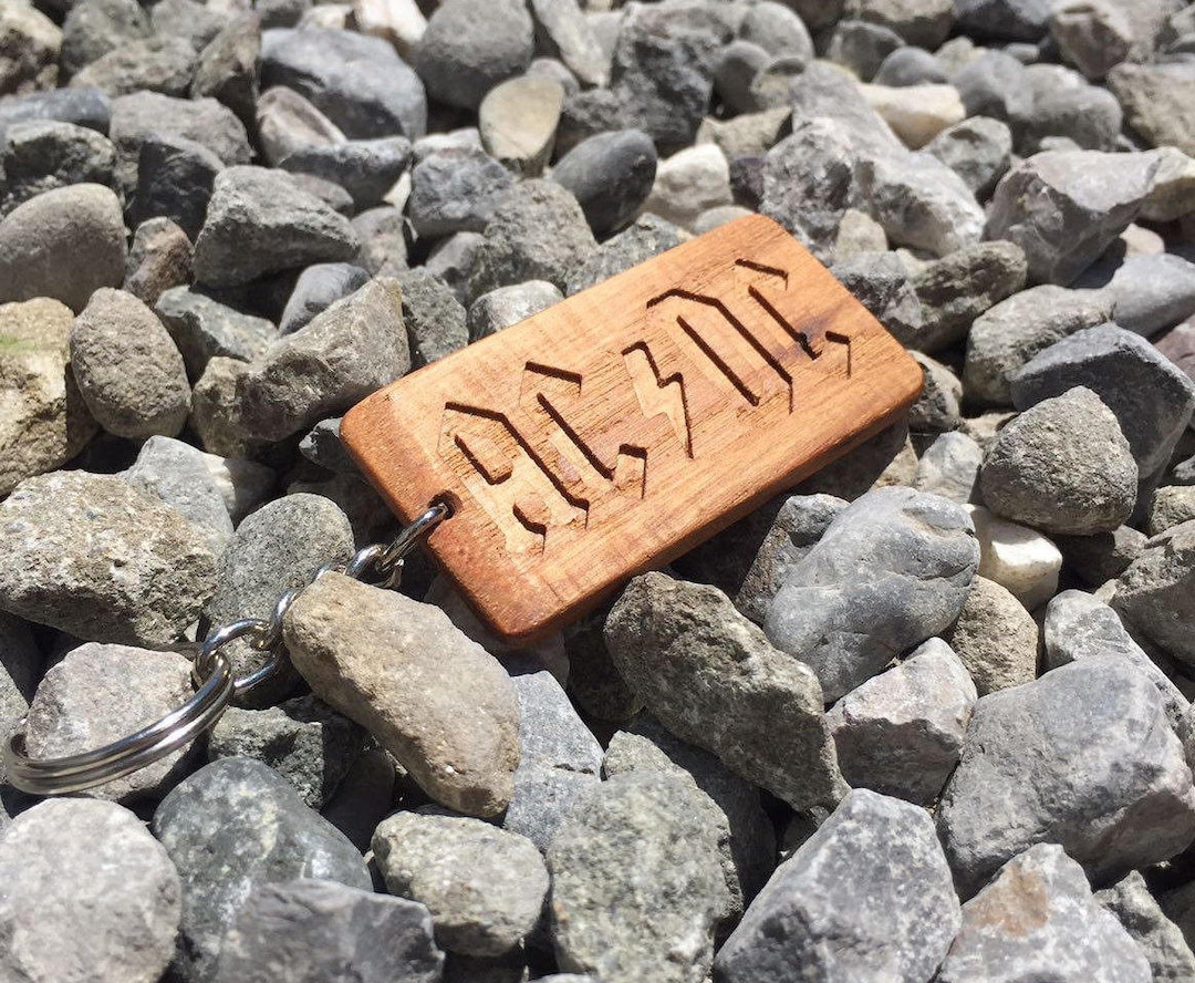 Wooden AC/DC Keychain, Ac/dc Logo, Wooden Keyring, Wooden Keychain ...