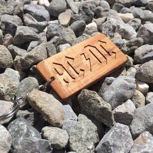 Wooden AC/DC keychain, ac/dc logo, wooden keyring, wooden keychain, rock music, hard rock, key holder
