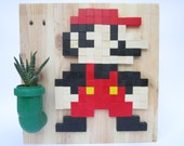 Super Mario Bros, Decorazione e scritte di legno per la camera dei bambini, Appendiabiti legno, Super Mario Nintendo, Vasetto piante grasse
