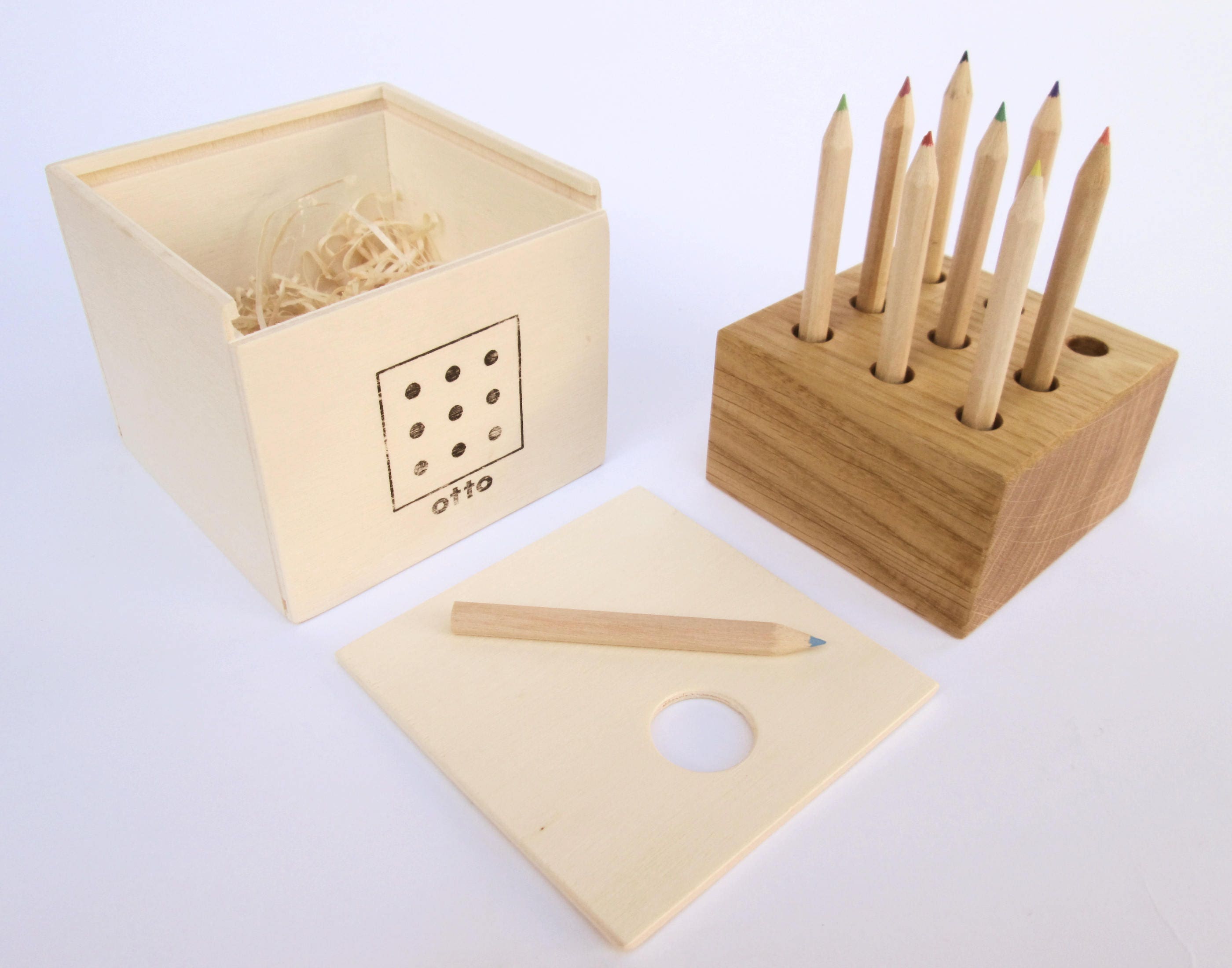 Pencil tray and paperweight in solid oak wood - Made in France