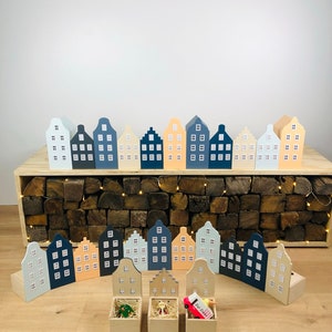 Wooden Advent calendar, set of wooden houses advent calendar, wooden cottages advent calendar, wooden houses facades, Xmas decorations image 7