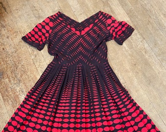 Vintage 1950s rock n roll gradient dot dress red black 24” waist small
