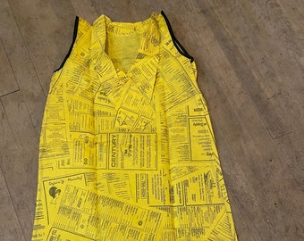 New old stock vintage 1960’s pop art yellow pages paper mini dress ware basket boutique advertising