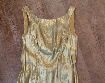 Vintage 1950s bombshell Rose Marie Reid GOLD lame’ one piece swimsuit swim wear pin up vlv Med Large