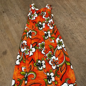 Vintage Hawaiian maxi dress by island togs Maui 70s 60s orange white flowers floral image 1