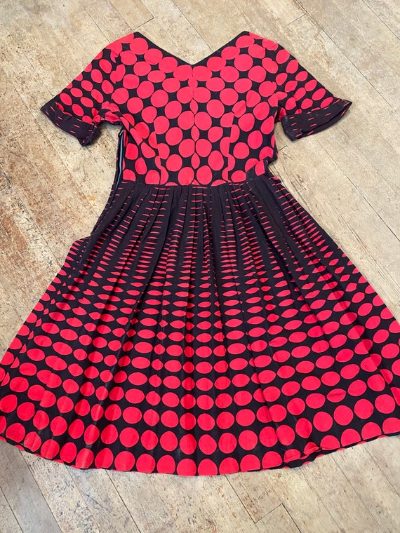 Vintage 1950s rock n roll gradient dot dress red … - image 2