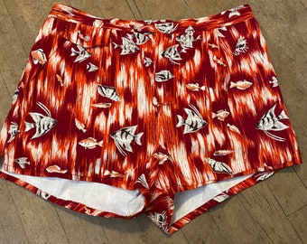 Vintage 1950s red swim trunks fish made in Japan XL