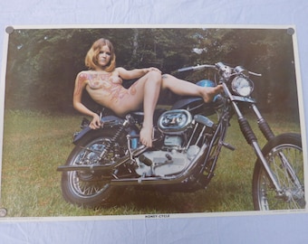 Vintage1970 The Honey-CYCLE Poster Harley Davidson CHOPPER Nude Hippie Biker Chick