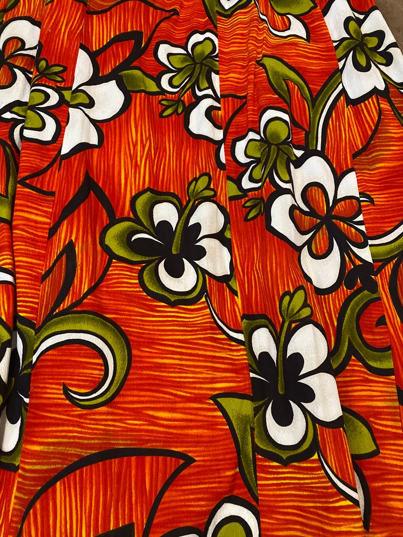 Vintage Hawaiian maxi dress by island togs Maui 70s 60s orange white flowers floral image 2