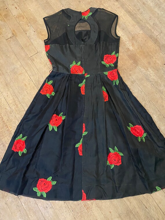 Black Rose Embroidery Illusion Bust and Keyhole Back Cocktail Dress 50s  1950s Waist 28" - Etsy
