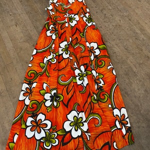 Vintage Hawaiian maxi dress by island togs Maui 70s 60s orange white flowers floral image 3