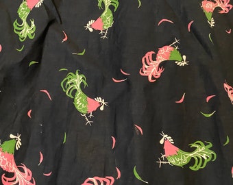 Vintage 1950’s circle skirt pink  & green roosters felt lined