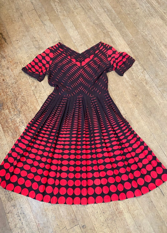 Vintage 1950s rock n roll gradient dot dress red … - image 1