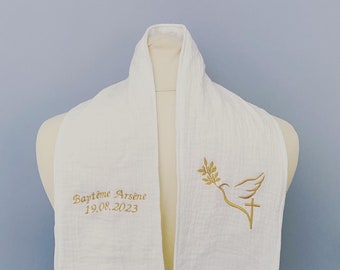 Echarpe de baptême tissu à motif doré
