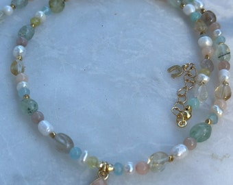 Natural Stone Pearl  Necklace Summer Jewelry Pastel Necklace