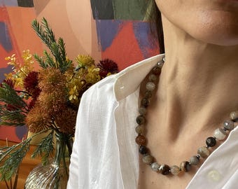 Chunky  Stone Necklace, Faceted  Agate   Beaded Necklace, Summer Jewelry