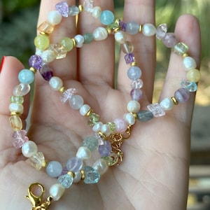 Natural Stone Pearl Necklace Summer Jewelry Pastel Necklace