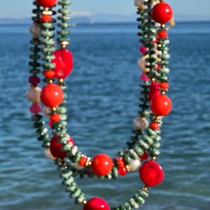 Handgemachte, Orange Koralle und Grüner Punkt Jaspis Southwestern Style Halskette