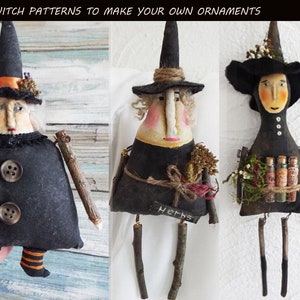Primitive Folk Art Witch Patterns Halloween Herb Witch Sewing Patterns DIY Handmade Witch Dolls Rustic Halloween Decor Digital Download