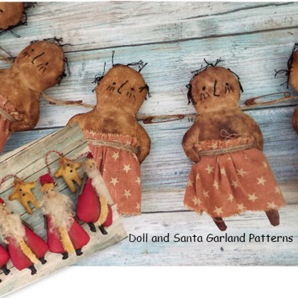 Instant Download E-pattern Folk Art Primitive Grunge Stump Santa Claus Gingerbread Man Doll Garland Pattern