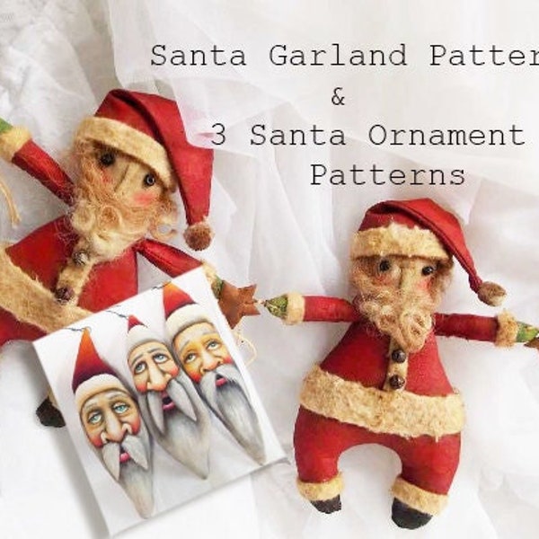 Instant Download E-pattern Folk Art Santa Claus Doll Pattern Christmas Garland Primitive Holiday