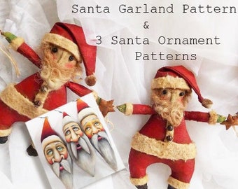 Instant Download E-pattern Folk Art Santa Claus Doll Pattern Christmas Garland Primitive Holiday