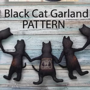 Primitive Black Cat & Crow Garland Sewing Patterns: Folk Art Halloween Decor (PDF Download)