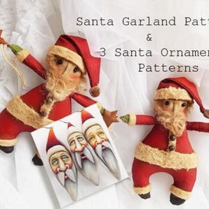 Instant Download E-pattern Folk Art Santa Claus Doll Pattern Christmas Garland Primitive Holiday